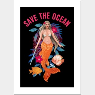 Warrior Mermaid - Save the Ocean Posters and Art